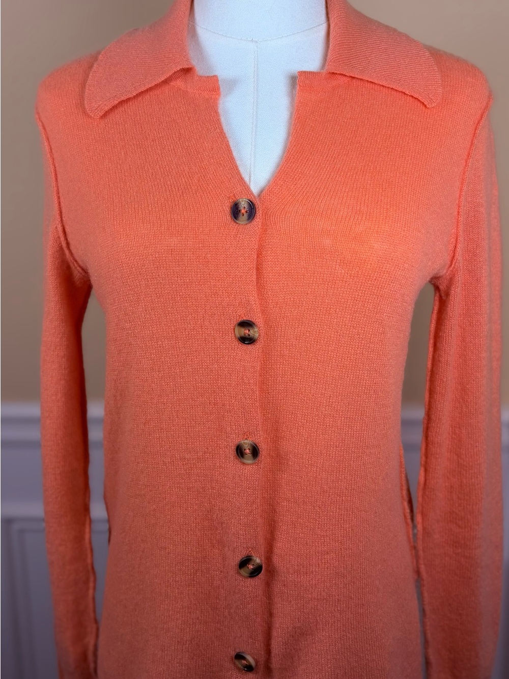 🍊 Free People 100% Cashmere Soft Coral Orange Collared Cardigan XS